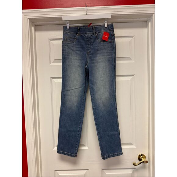 Spanx Straight Leg Pull On Jeans Vintage Indigo Wash Sz M NWT - Picture 4 of 10
